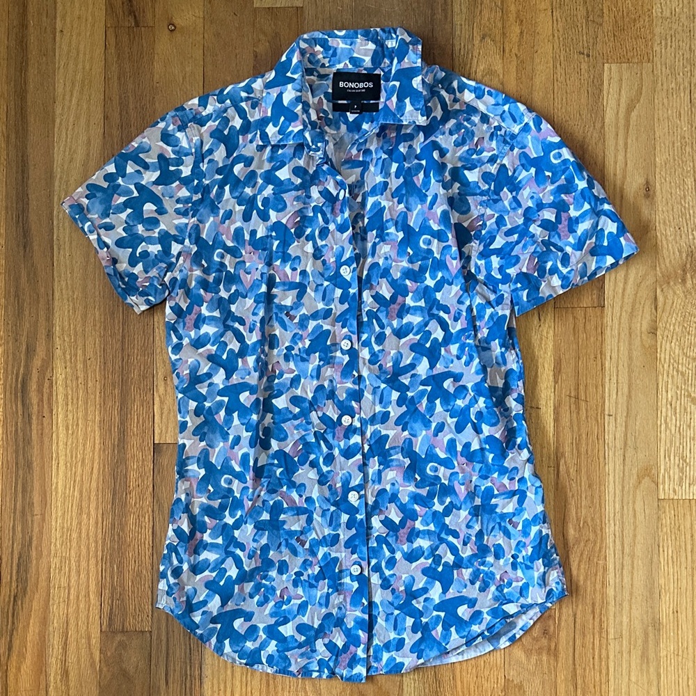 Bonobos Blue and White Abstract Short-Sleeve Button-Down Shirt